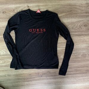 Guess Black Long Sleeve Top with Red Logo